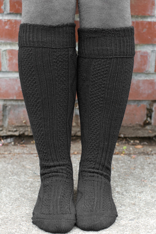 Diamond Rib Knee Socks - Black