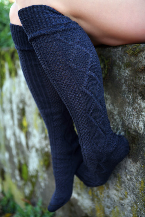 Diamond Rib Knee Socks - Navy