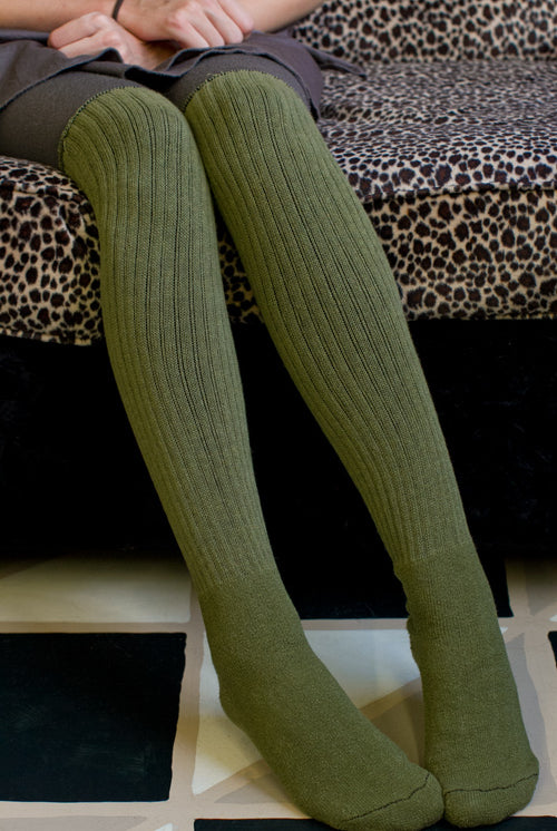Longer Thicker Slouch Socks - Olive