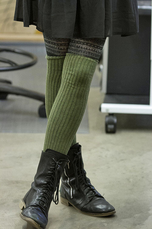 Longer Thicker Slouch Socks - Olive