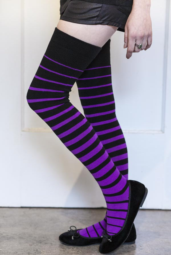 Extraordinary Acrylic Gradient Stripes Thigh High - Black & Purple