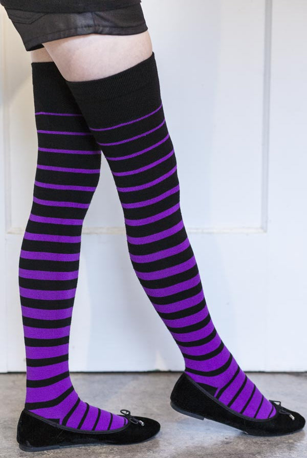 Extraordinary Acrylic Gradient Stripes Thigh High - Black & Purple