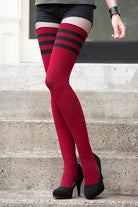 Americana Thigh High Socks - Wine with Black