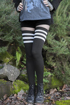 Americana Thigh High Socks - Black with White