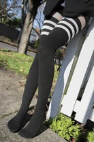 Americana Thigh High Socks - Black with White