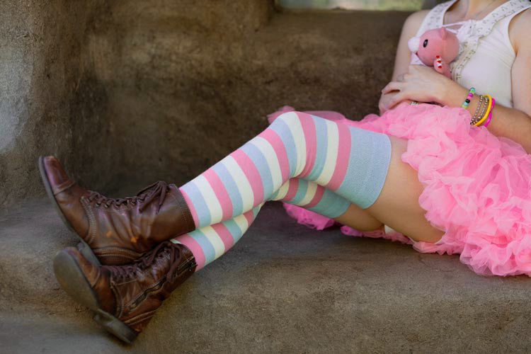 Extraordinary Cotton Candy Stripes Thigh High