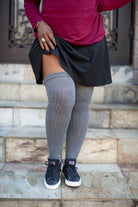 M45 Ribbed Thigh High with Roll Top - Charcoal