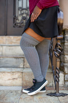 M45 Ribbed Thigh High with Roll Top - Charcoal