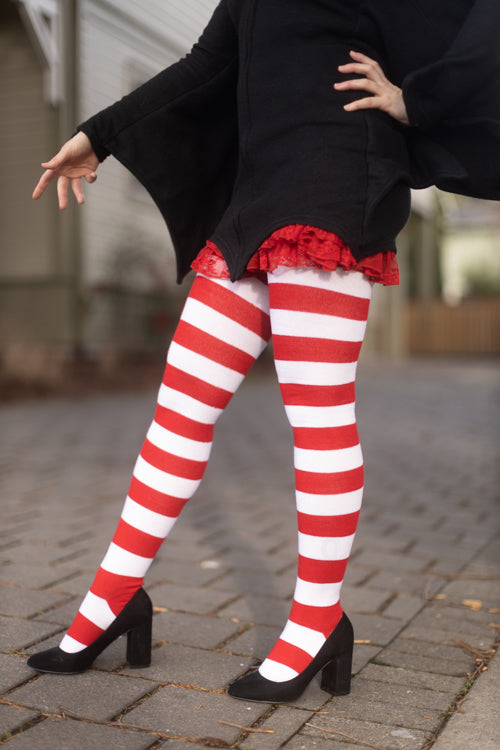 Extraordinarily Longer Candy Cane Stripe Socks