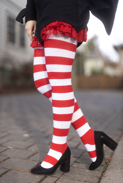 Extraordinarily Longer Candy Cane Stripe Socks