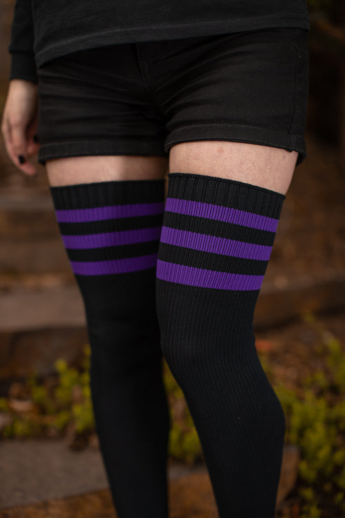 Americana Gothic Thigh High Socks - Black with Purple