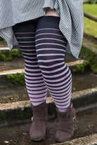 Extraordinarily Longer Gradient Stripe Socks - Navy & Lilac
