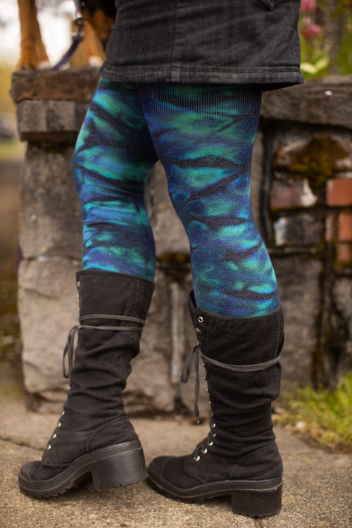 Longer Tie Dyed Extraordinary Thigh High - Blue/Teal/Black Crinkle