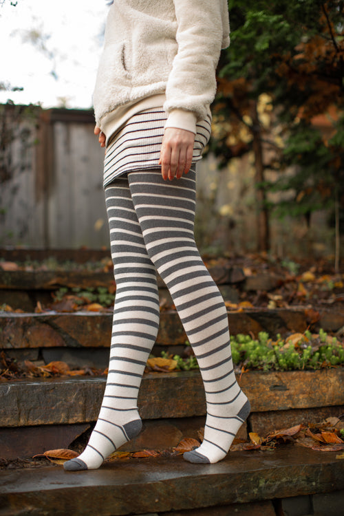 Extraordinarily Longer Gradient Stripe Socks - Charcoal & Sweet Cream