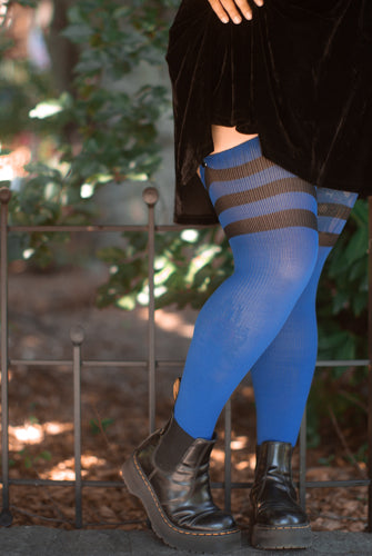 Midnight Garden Thigh High - Larkspur with Black