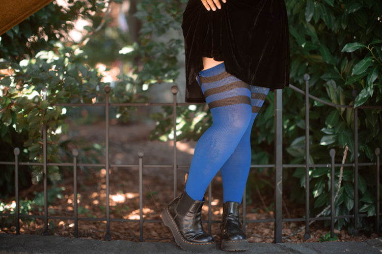 Midnight Garden Thigh High - Larkspur with Black