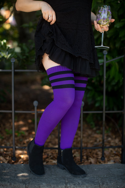 Midnight Garden Thigh High - Dark Violet with Black