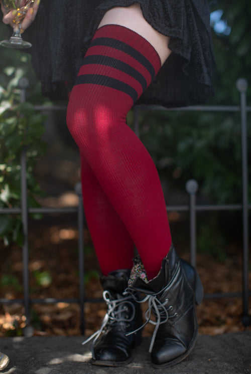 Midnight Garden Thigh High - Wine with Black