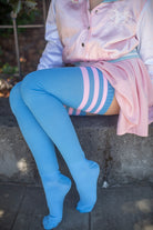 Americana Thigh High Socks - Sky Blue with Cherry Blossom