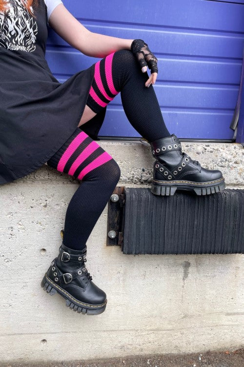 Neon Power Stripe Socks - Black w/Neon Pink - $2 donation to Planned Parenthood