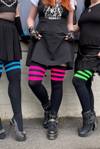 Neon Power Stripe Socks - Black w/Neon Blue - $2 donation to Planned Parenthood