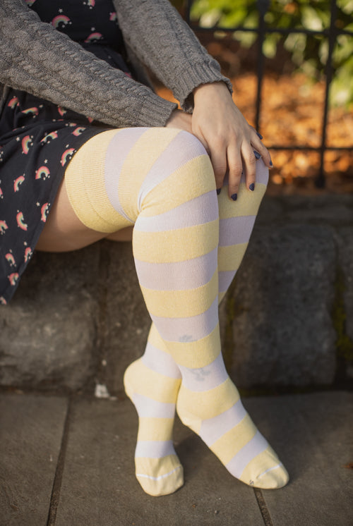 Oops! Extraordinary Gossamer Stripes Thigh High - Daffodil/White