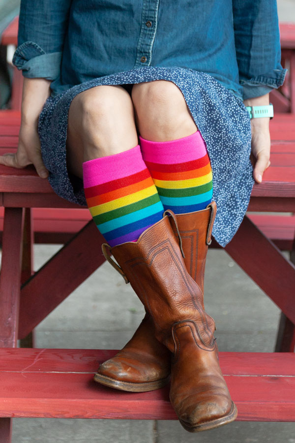 Pride Stripes Knee High Socks - $1 donation to SAGE - Gilbert Baker Rainbow