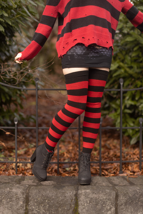 Extraordinarily Longer Rugby Stripe Socks - Black and Red