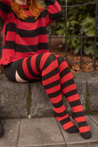 Extraordinarily Longer Rugby Stripe Socks - Black and Red
