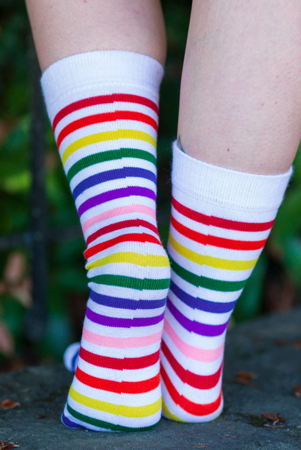 Rainbow Brights Crew Socks - White Rainbow