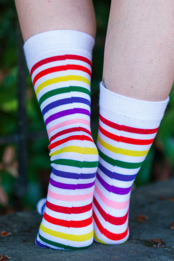 Rainbow Brights Crew Socks - White Rainbow