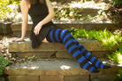 Extraordinarily Longer Rugby Stripe Socks - Black and Royal