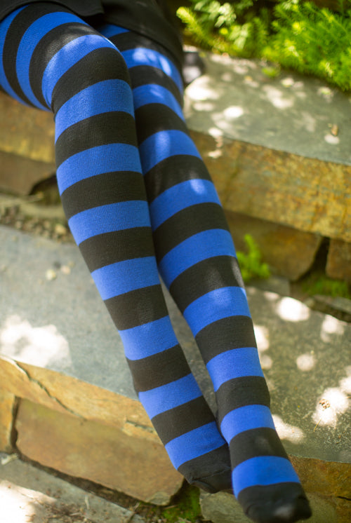 Extraordinarily Longer Rugby Stripe Socks - Black and Royal