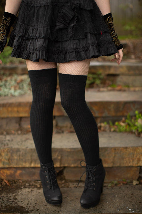 Vertical Lines Thigh High - Black