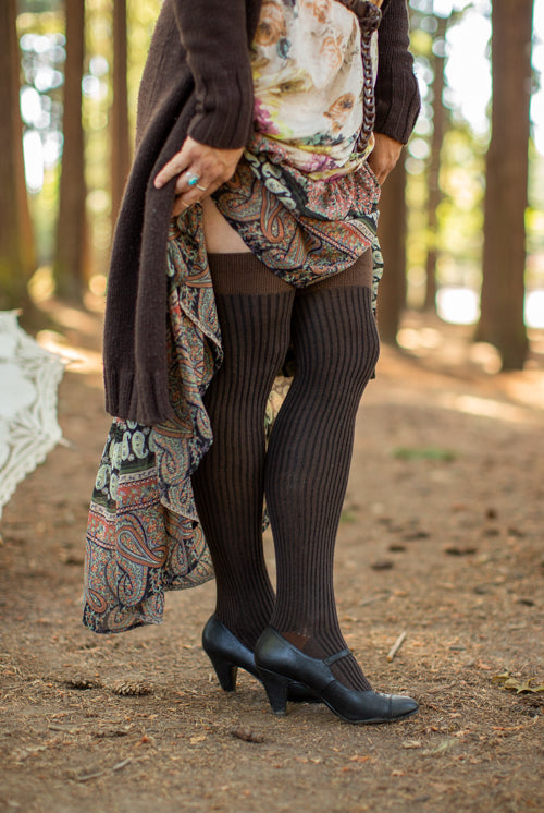 Vertical Lines Thigh High - Browns