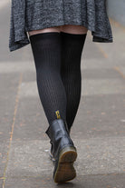 Vertical Lines Thigh High - Black