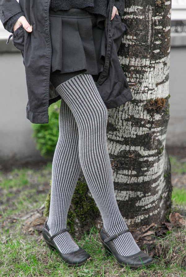 Vertical Lines Thigh High - Greys