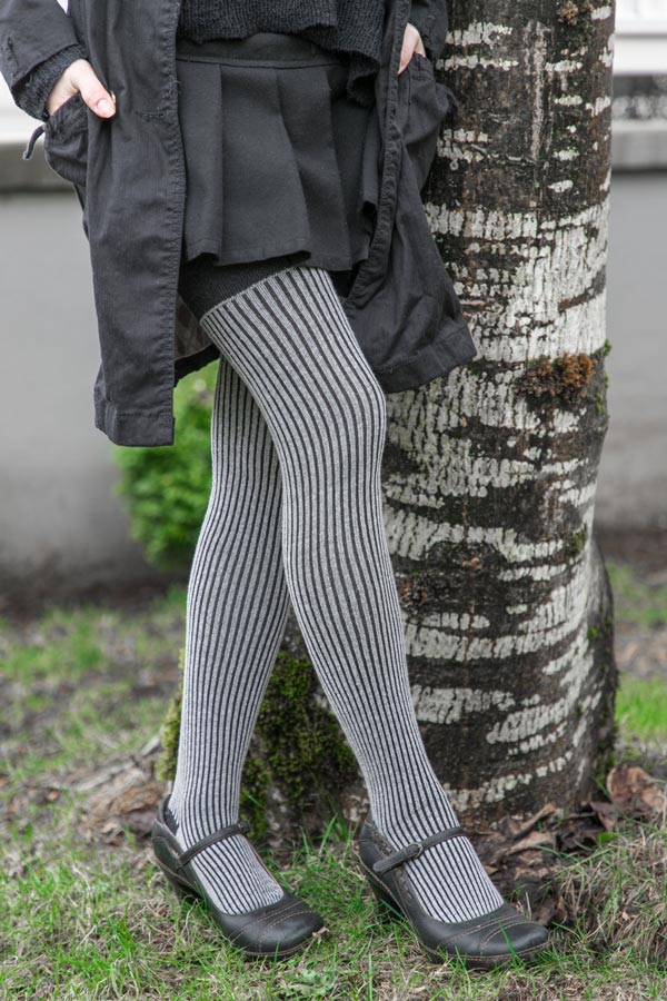 Vertical Lines Thigh High - Greys