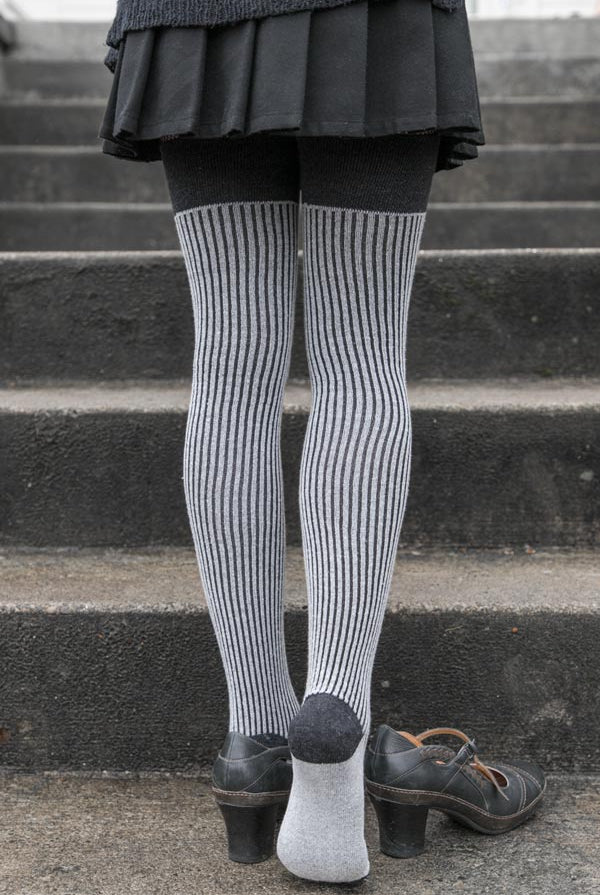 Vertical Lines Thigh High - Greys