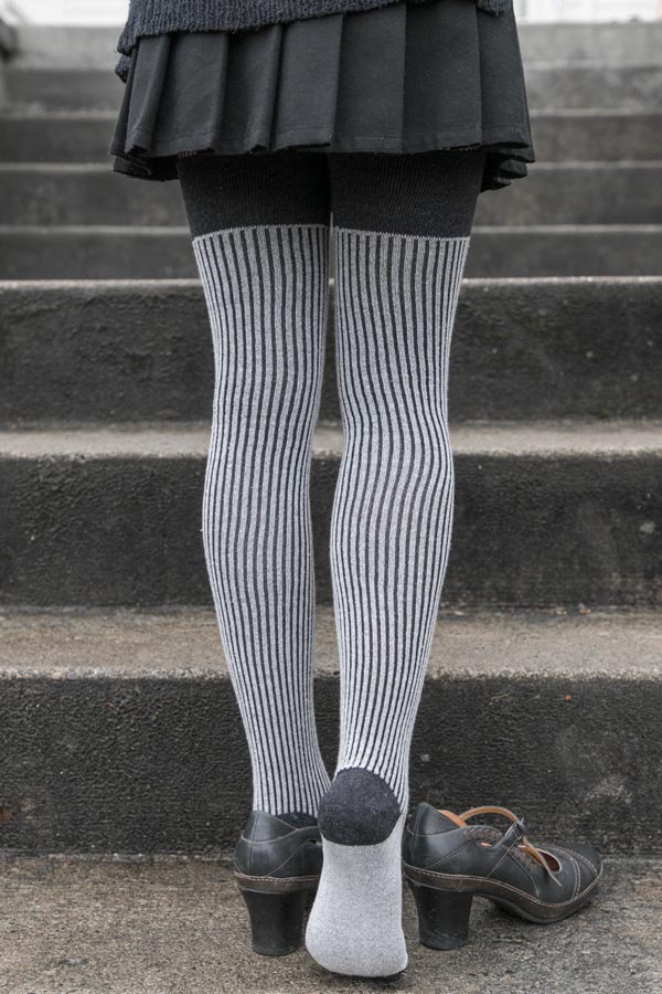 Vertical Lines Thigh High - Greys