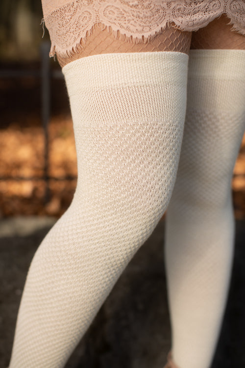 Wool Waffle Extraordinary Thigh High - Vanilla