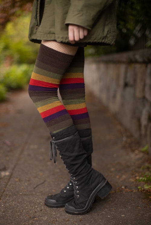 Extraordinarily Longer Autumn Stripes Thigh High