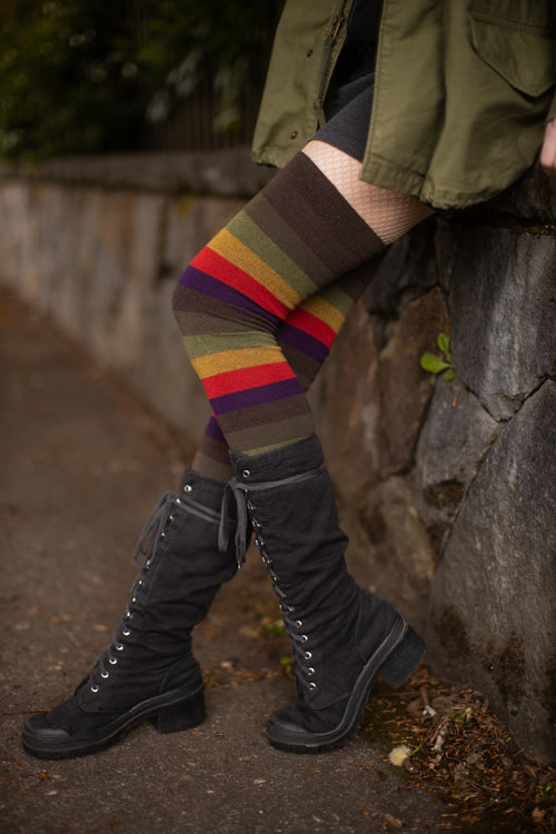 Extraordinarily Longer Autumn Stripes Thigh High
