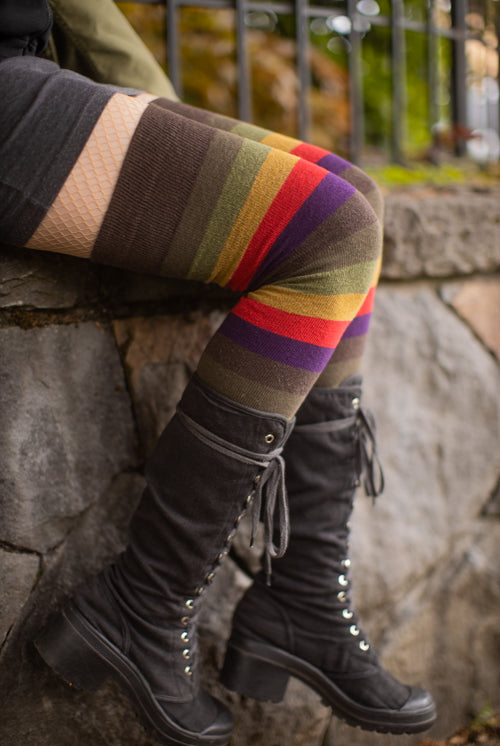 Extraordinarily Longer Autumn Stripes Thigh High