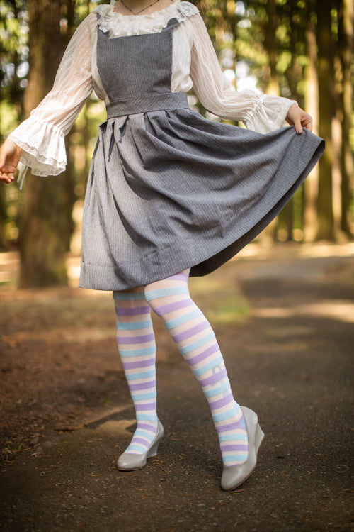 Extraordinary Gossamer Stripes Thigh High - Light Blue/Lilac/White