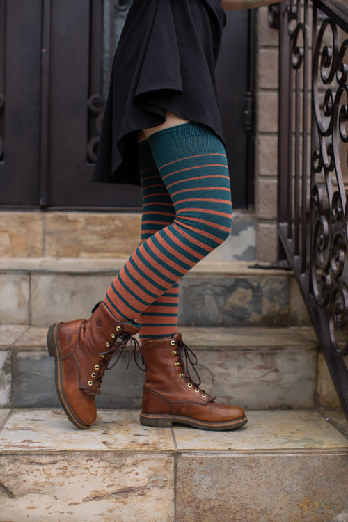 Longer Gradient Stripe Extraordinary Thigh High - Teal and Spice
