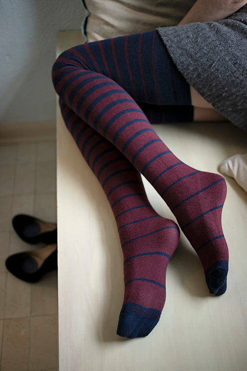 Longer Gradient Stripes Extraordinary Tube Socks - Navy and Burgundy