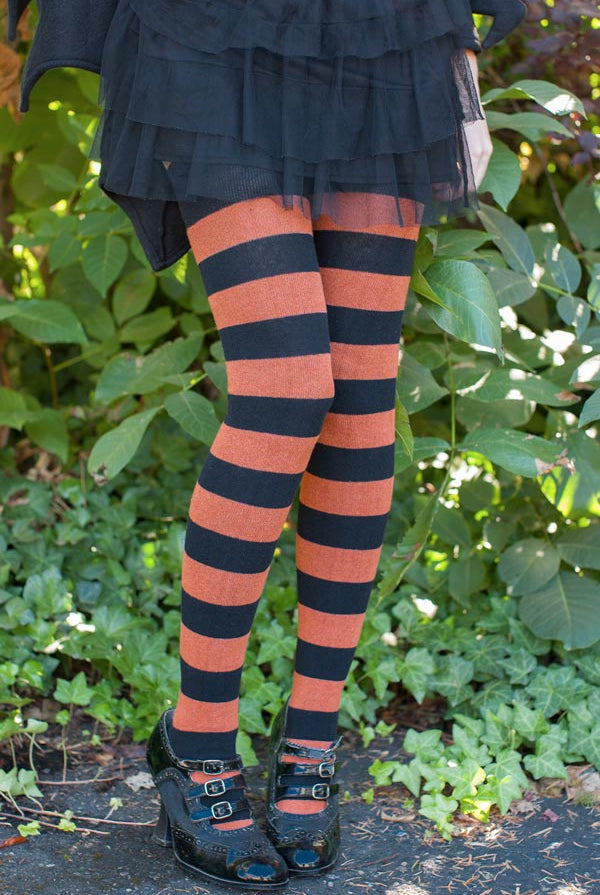 Extraordinarily Longer Striped Thigh High Socks - Black & Spice
