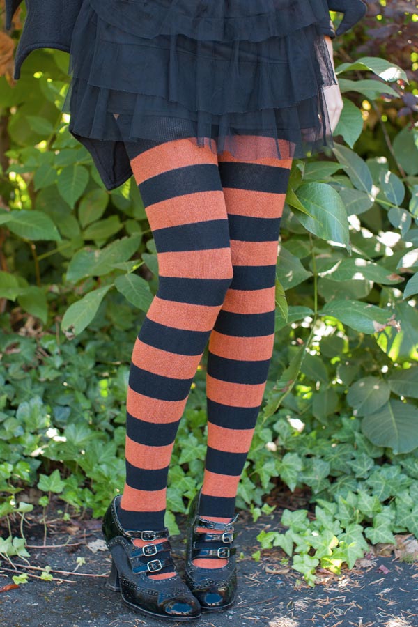Extraordinarily Longer Striped Thigh High Socks - Black & Spice