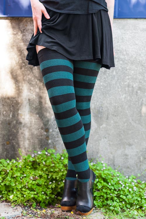 Longer Striped Extraordinary Thigh High in Black and Teal